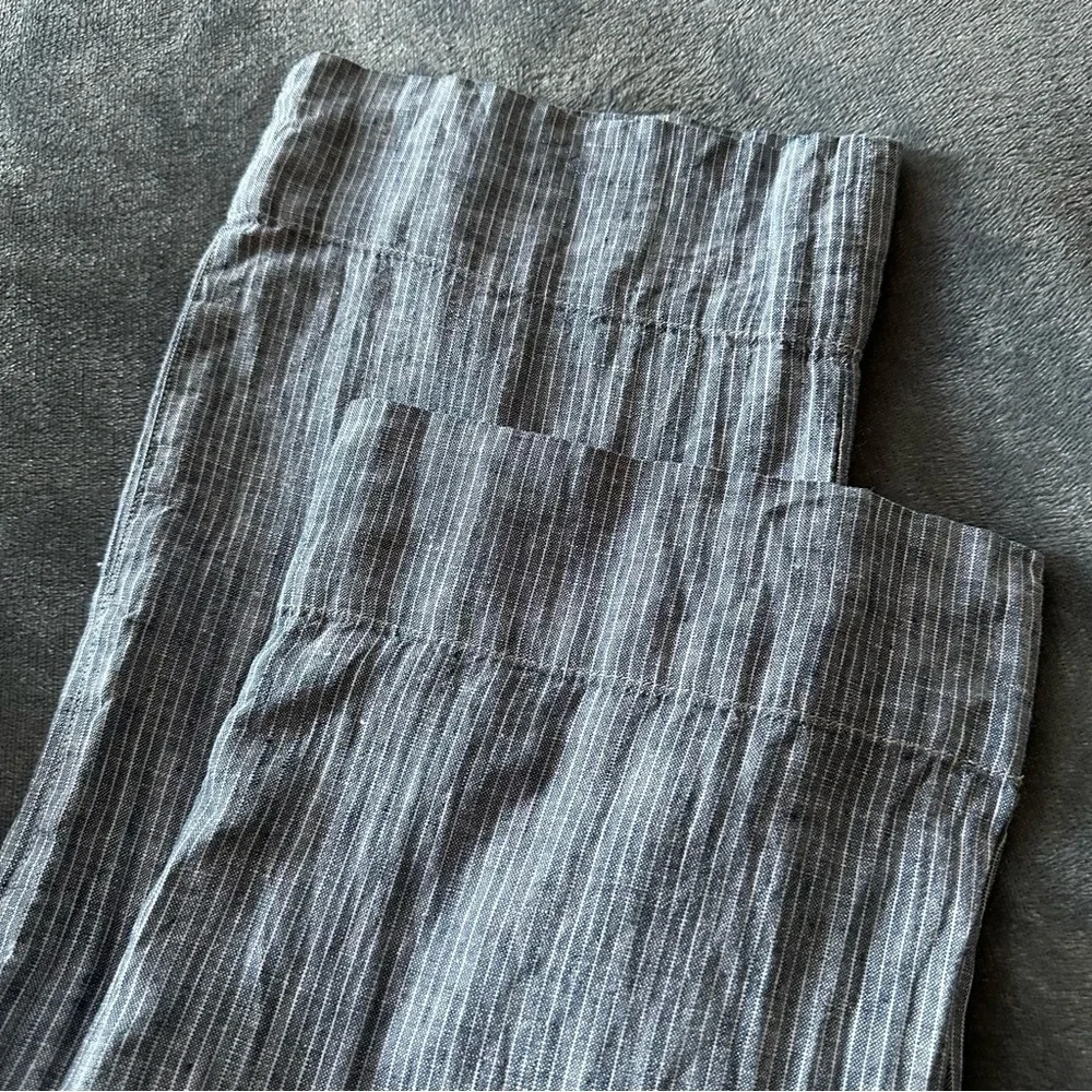 EVERLANE The Linen Side-button Blue White Straight Leg Jumpsuit Size 2